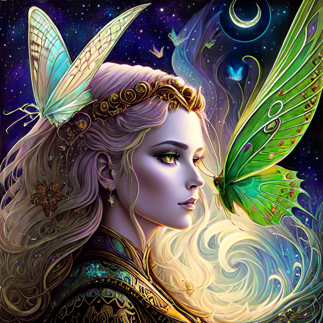 galactic cosmic elegant luna moth goddess preview