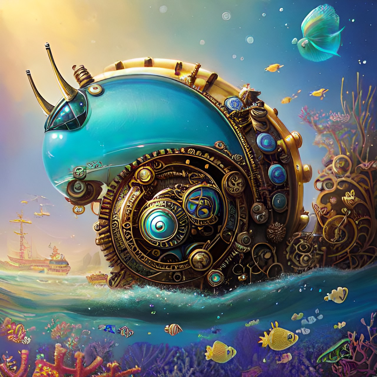 Steampunk Snail - cute snail under the sea preview