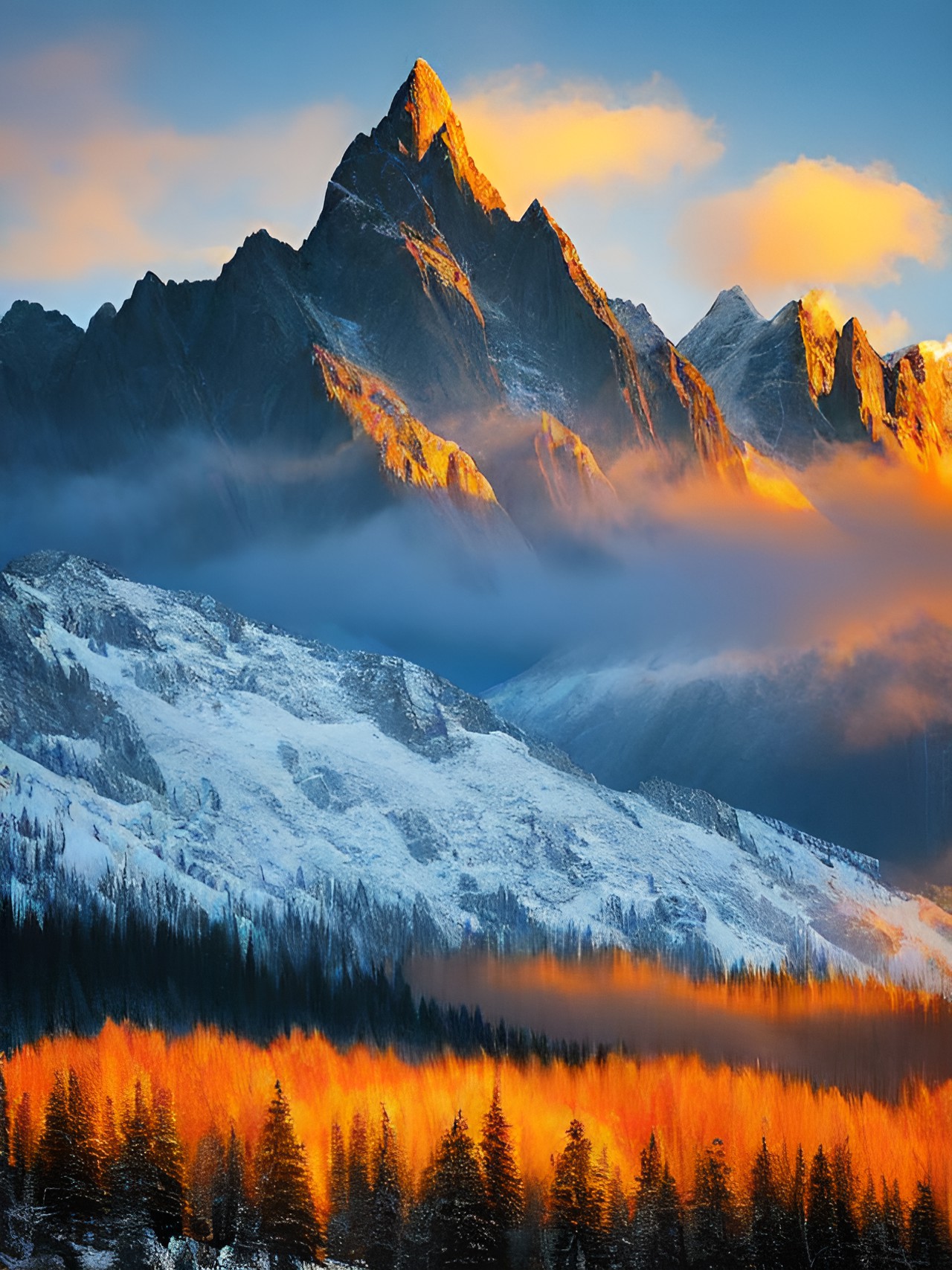 simple impressionist mountain dramatic lighting preview