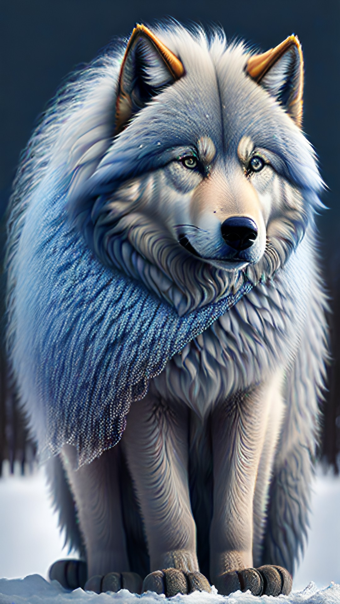 woolly wolf blue eyes shaggy fur moon background preview