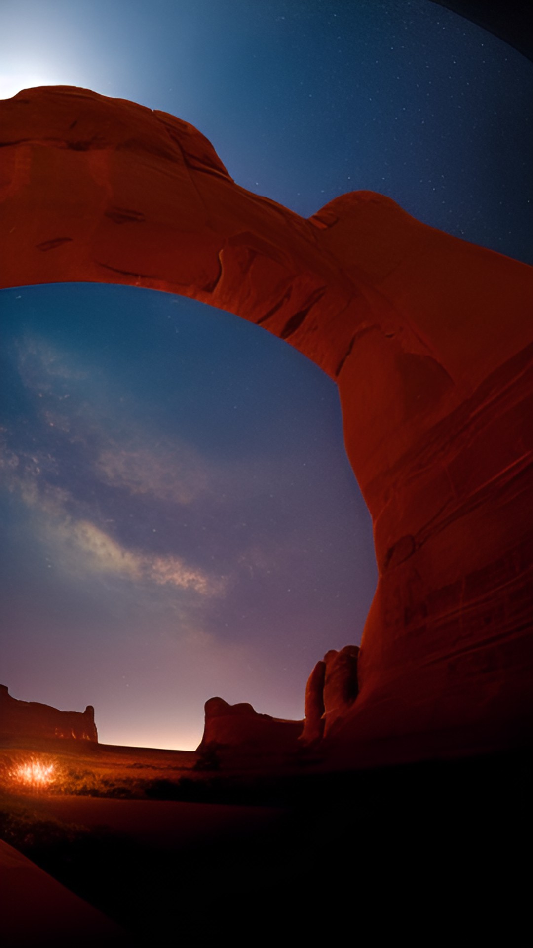 arches national park, night time, sky full of stars, arches in red/orange preview