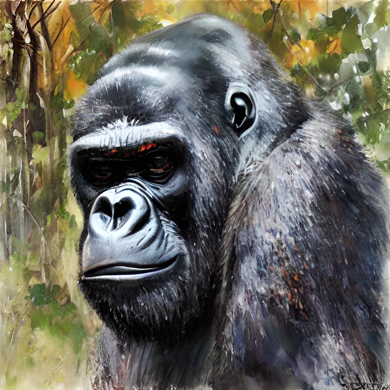 portrait of a gorilla with black background preview