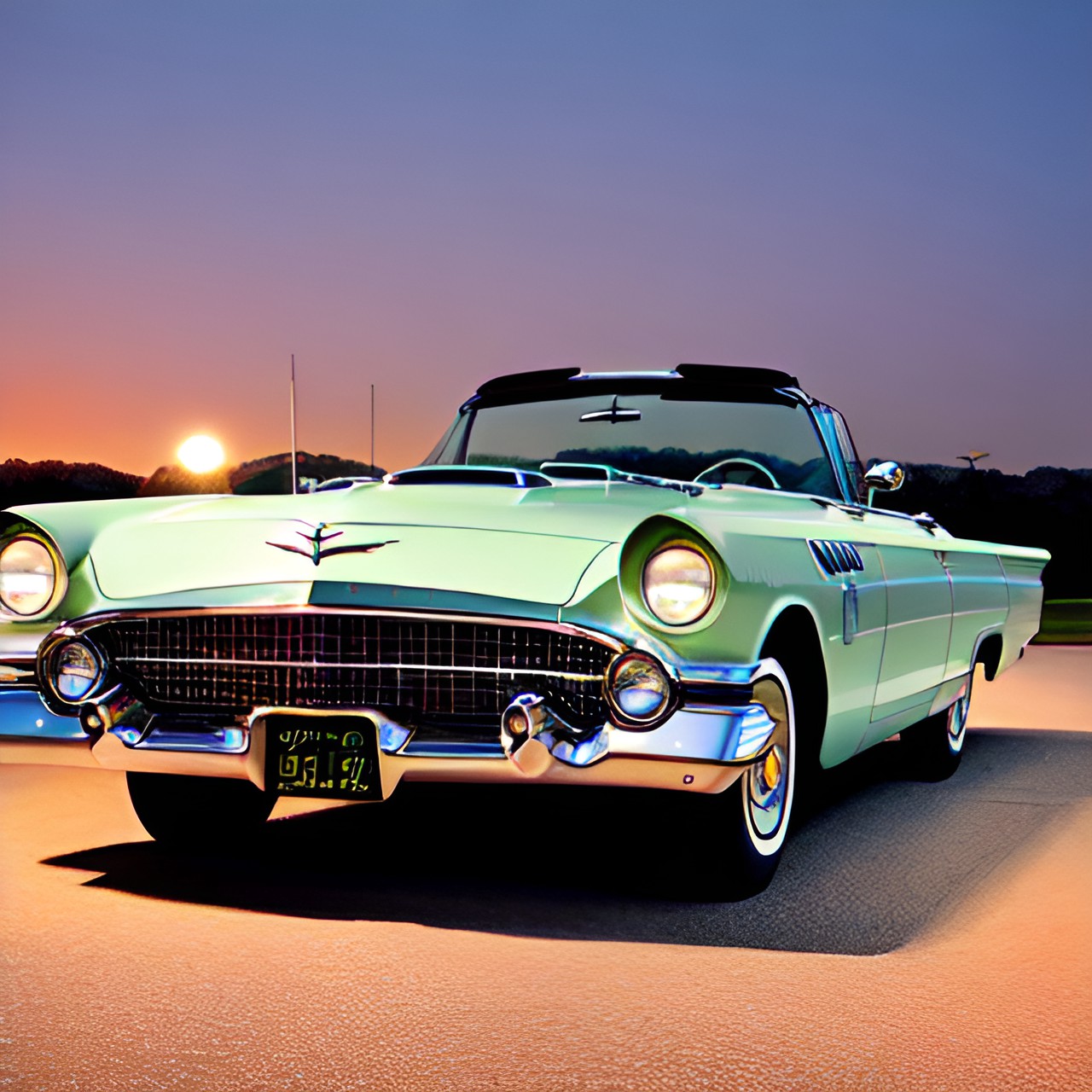 old thunderbird convertible car seen from the ground at night preview