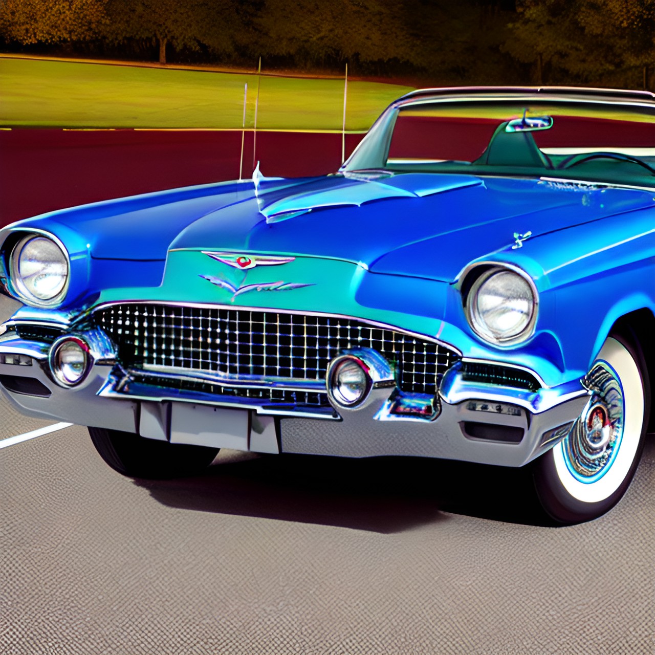 old thunderbird convertible car seen from the ground at night preview