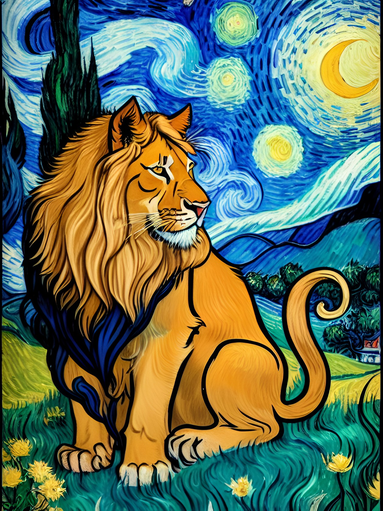 aslan tarot card by van gogh and tolkien $text human humanoid$ preview