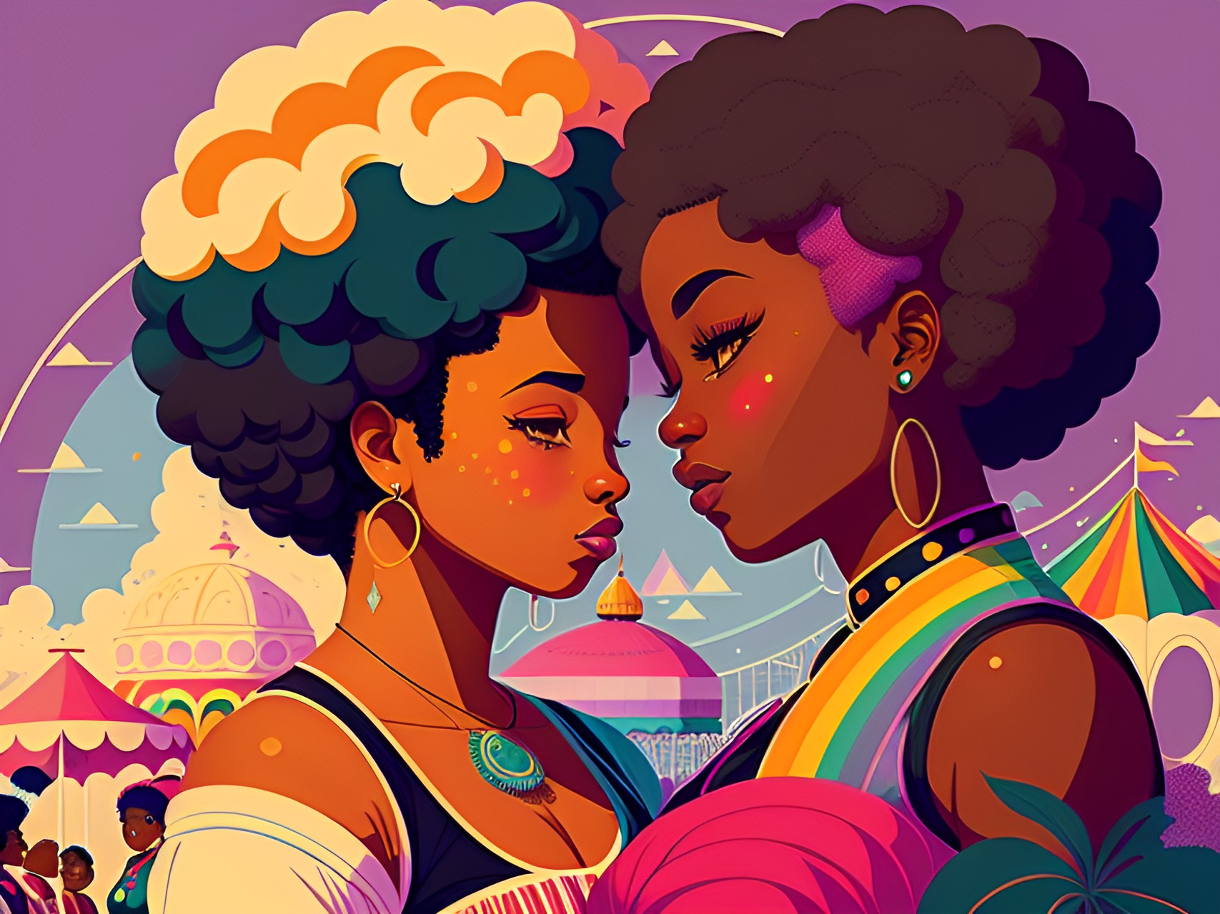 gal pals - lesbians, african-american, afro, carnival, romantic, sapphic, pastels preview