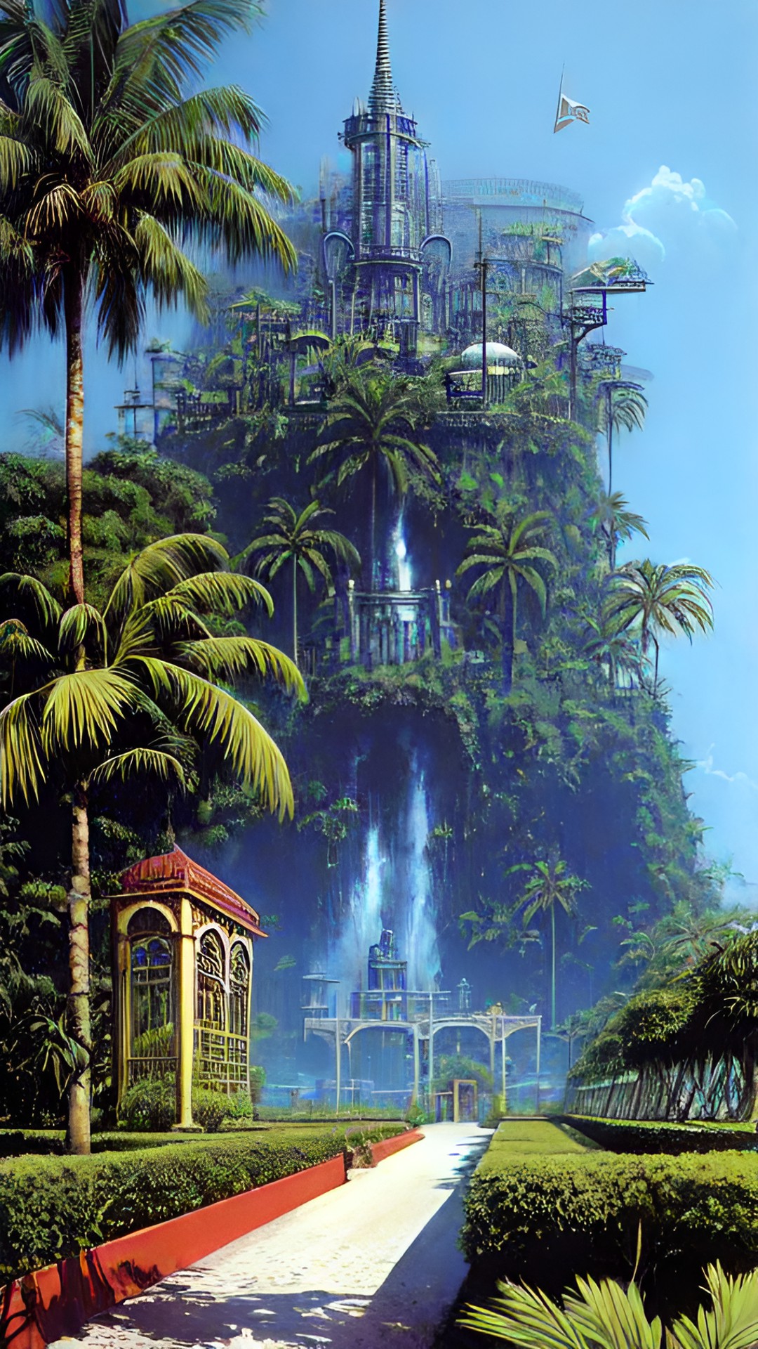 Prison And Paradise - the black iron prison and the palm tree garden, contrasting symbols of confinement and freedom. the prison represents oppression while the garden symbolizes paradise. preview