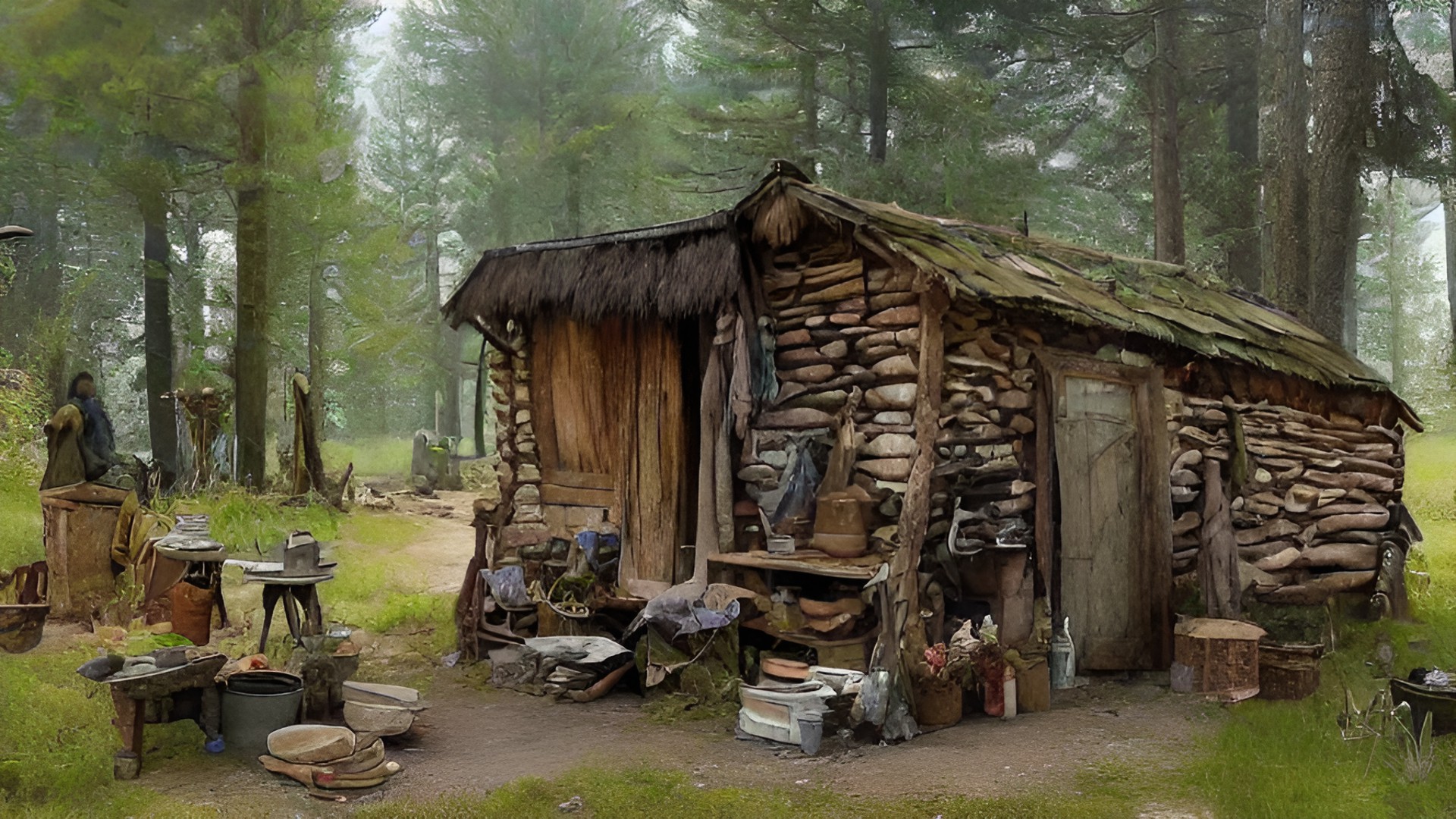 a single solitary medieval peasant’s makeshift shack in sherwood forest preview