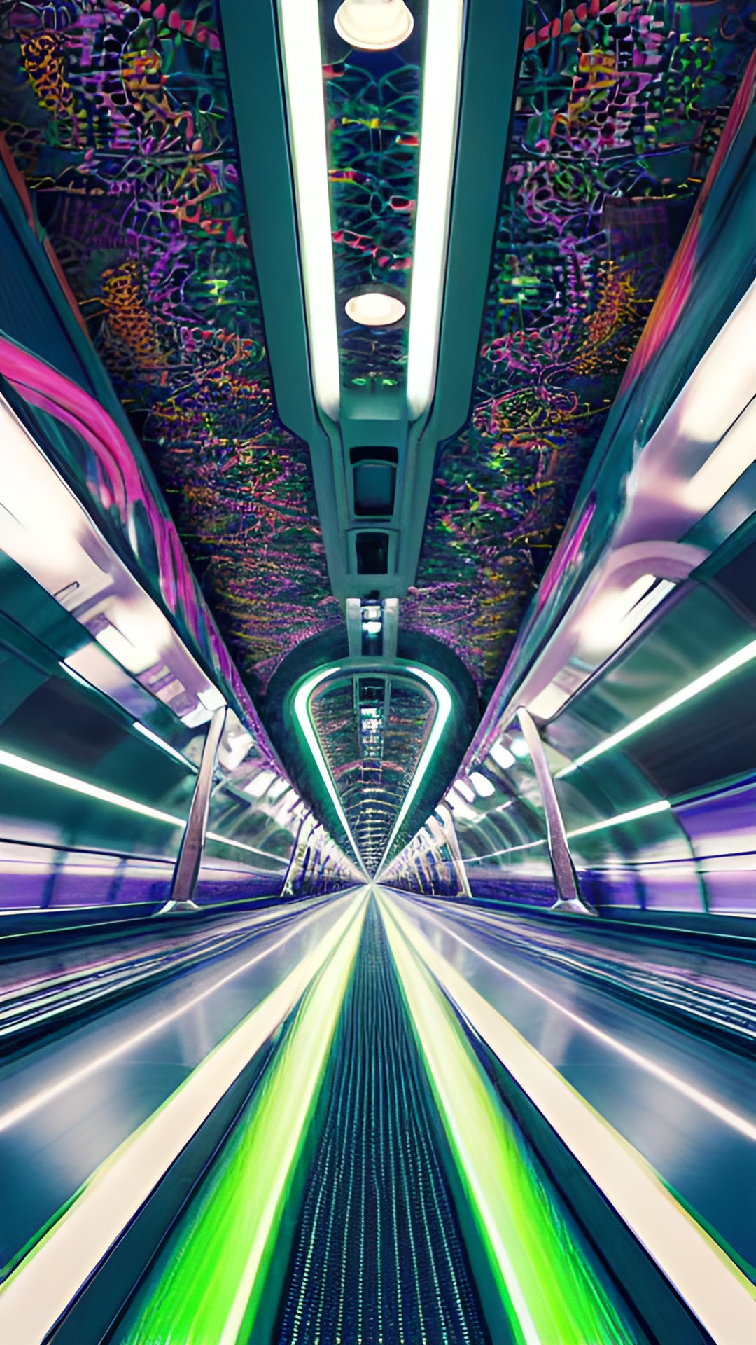 🚆🚇📡🔋 - a futuristic train zooming through a tunnel while emitting bright, colorful beams of light, powered by advanced energy sources." preview