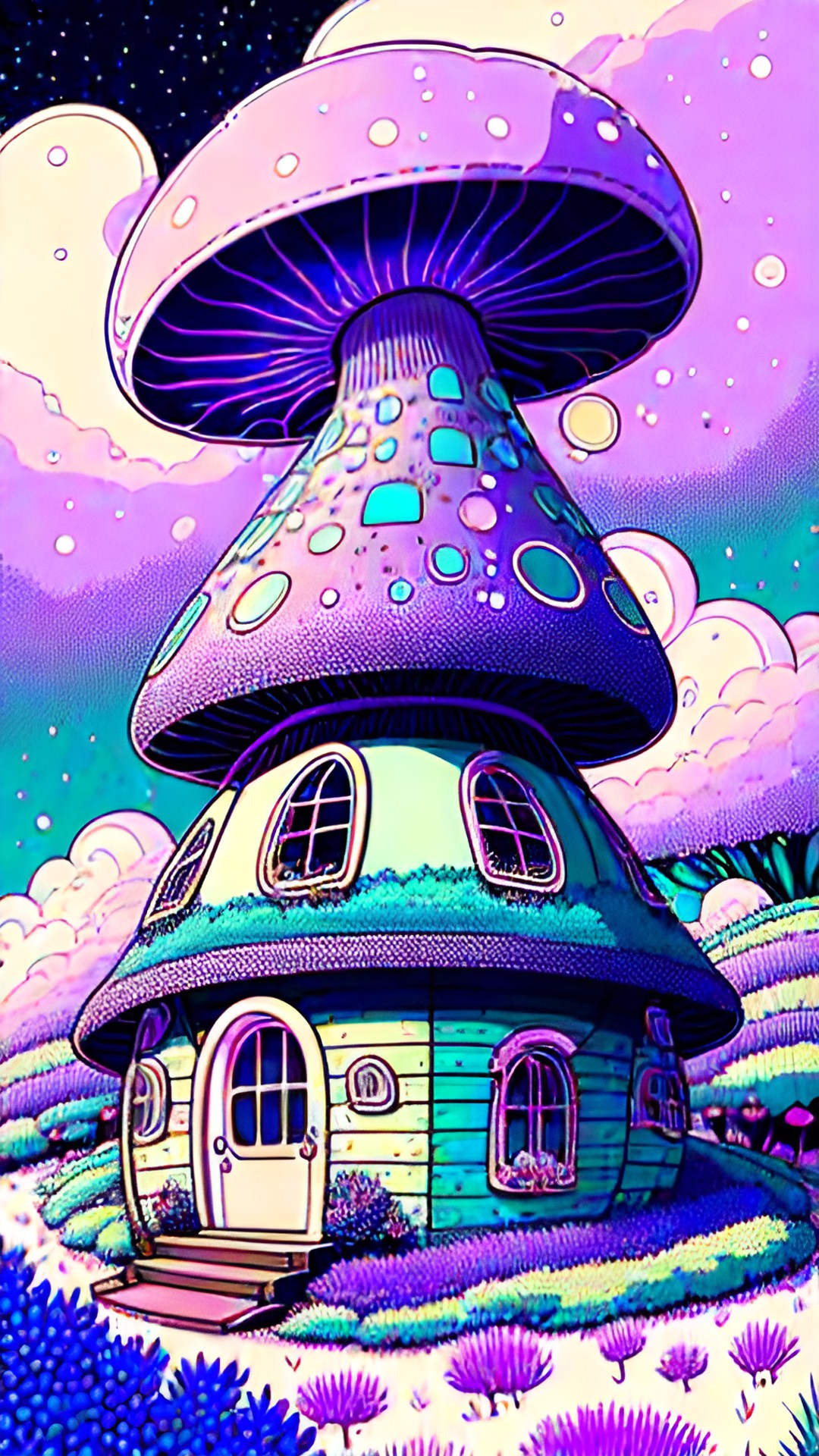 mushroom house lavendar ethereal love romance peace divine energh preview