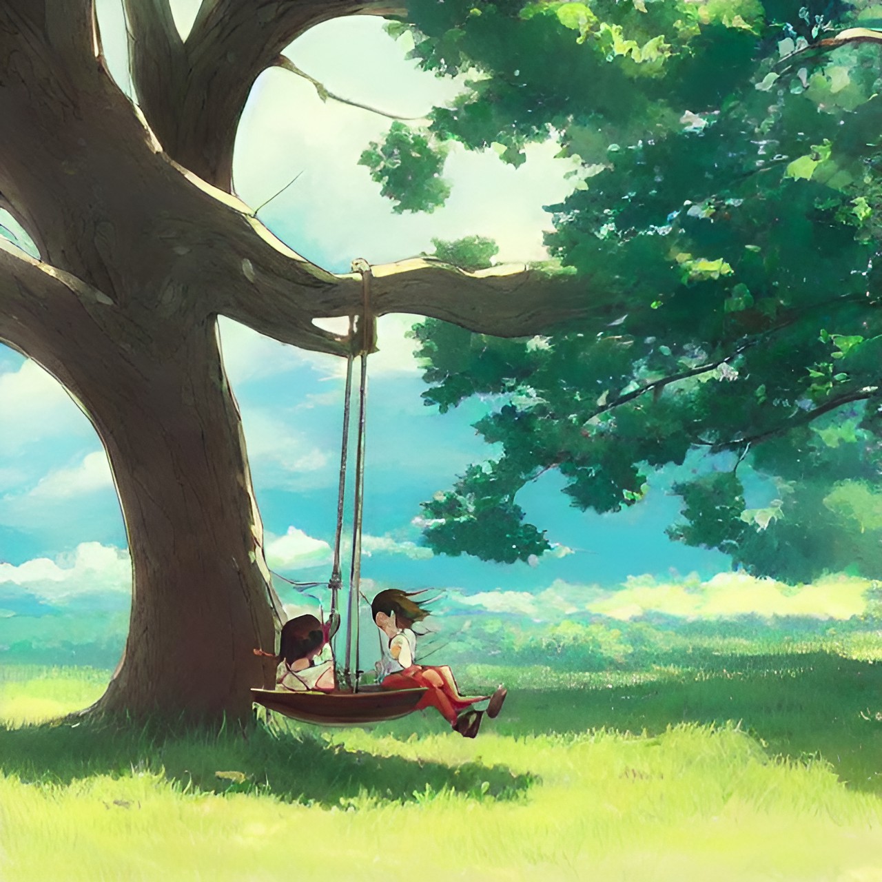 swinging on a swing together in a swing hanging from a tree in love preview