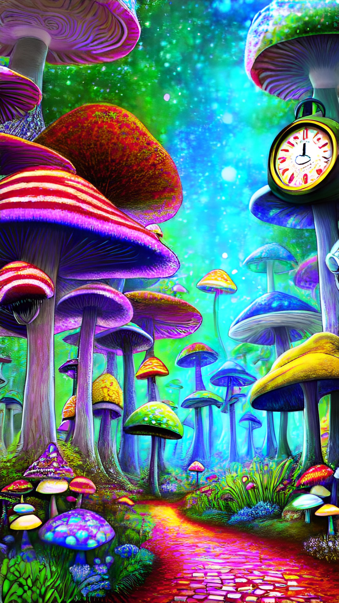 trippy mushroom forest and clocks preview