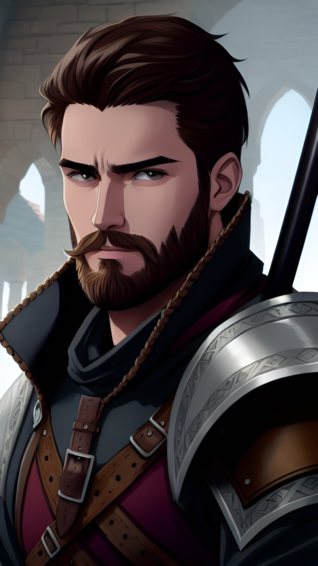 man with brown hair and beard and brown eyes, hyper muscular and tall wearing medieval clothes preview