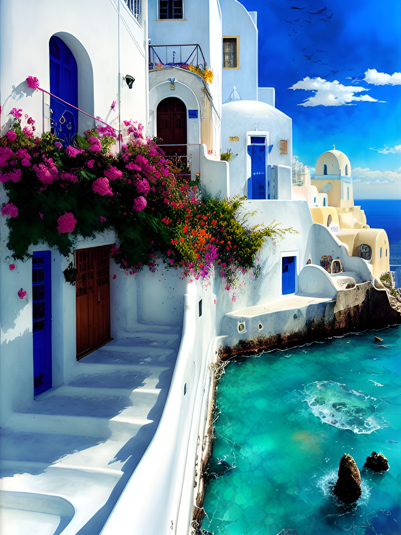 charming santorini island with pristine beaches and iconic white buildings, mediterranean, high detail, seascape preview