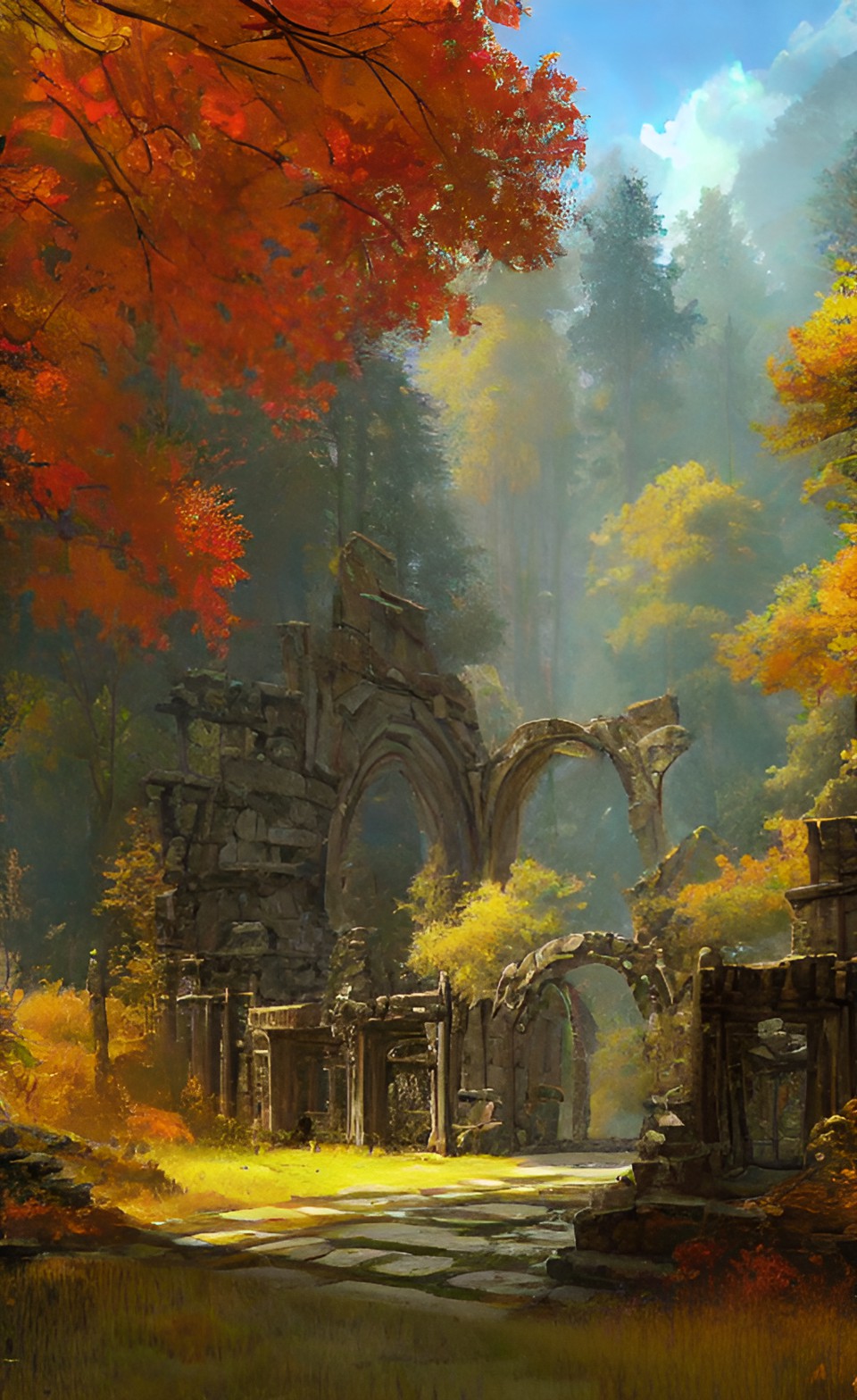 Ruins1 - gate ruins in the middle of an autumn forest preview