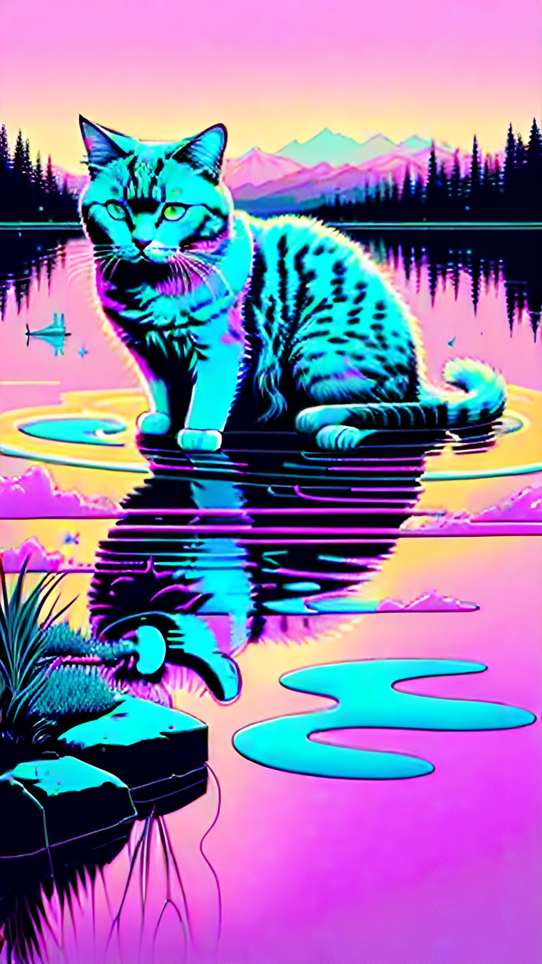 reflex cat - a cat reflecting itself in a lake preview