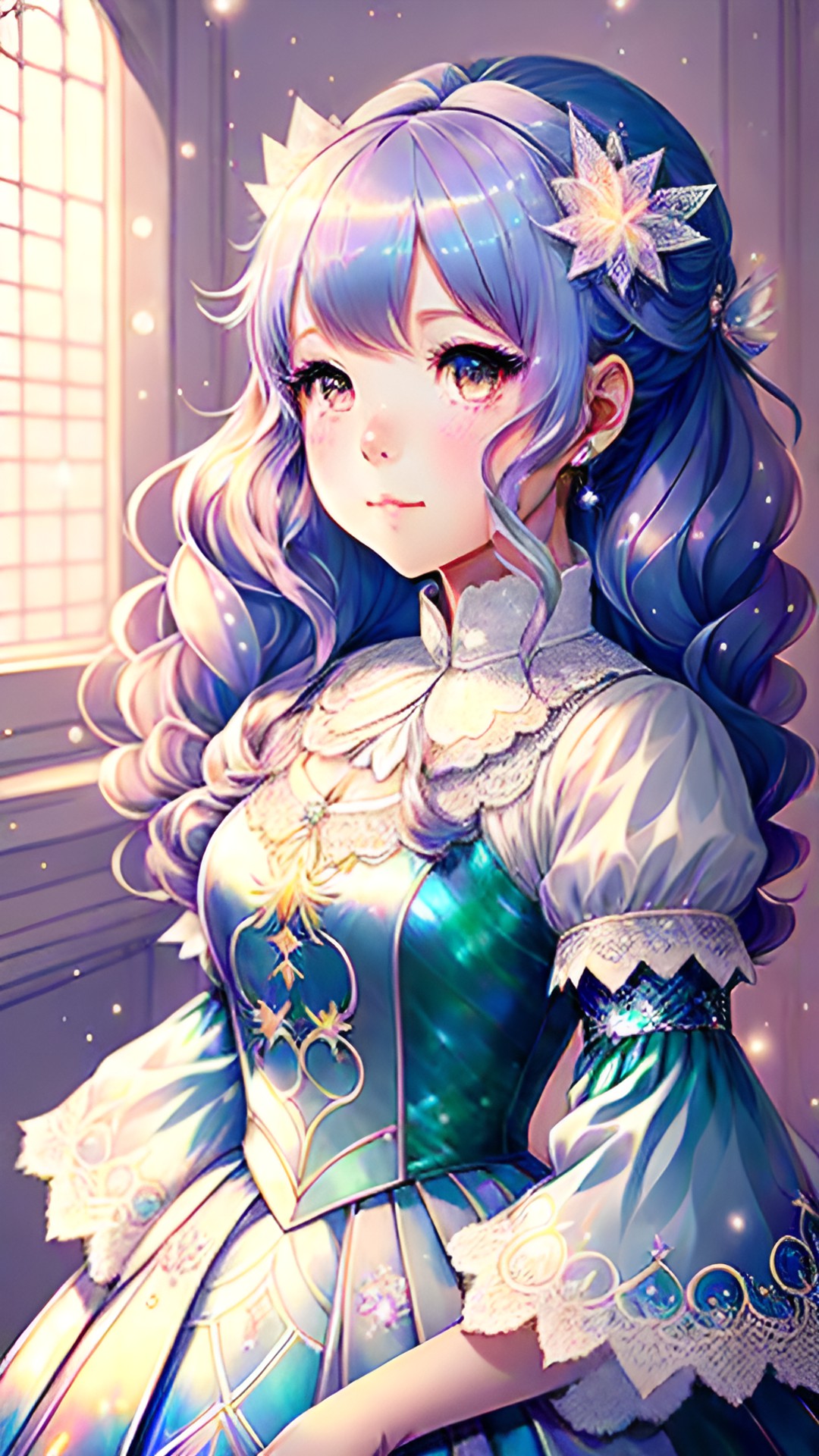 anime princess | makeup | ballgown | sparkling glittering lace sleeves | iridescent hair | hd preview