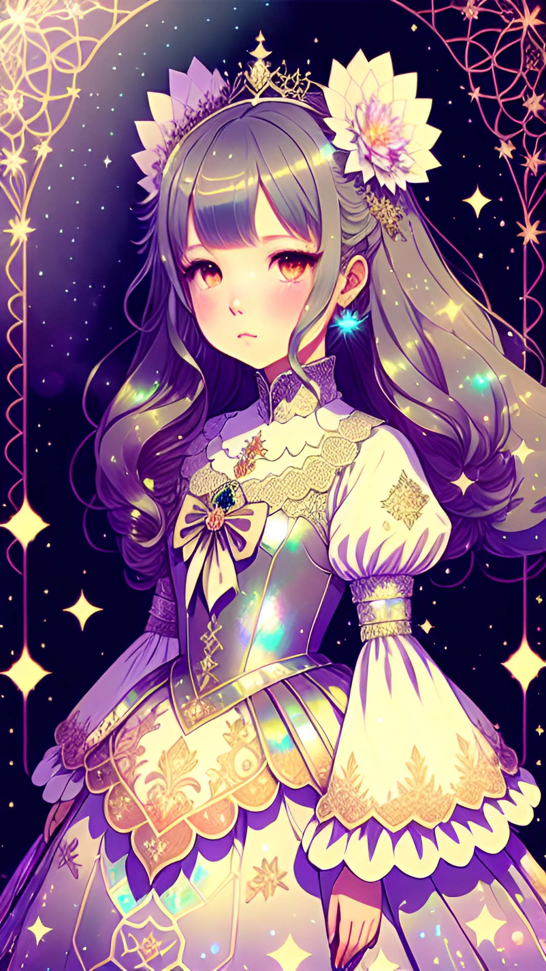 anime princess | makeup | gown | lace sleeves sparkling glittering | iridescent hair | hd preview