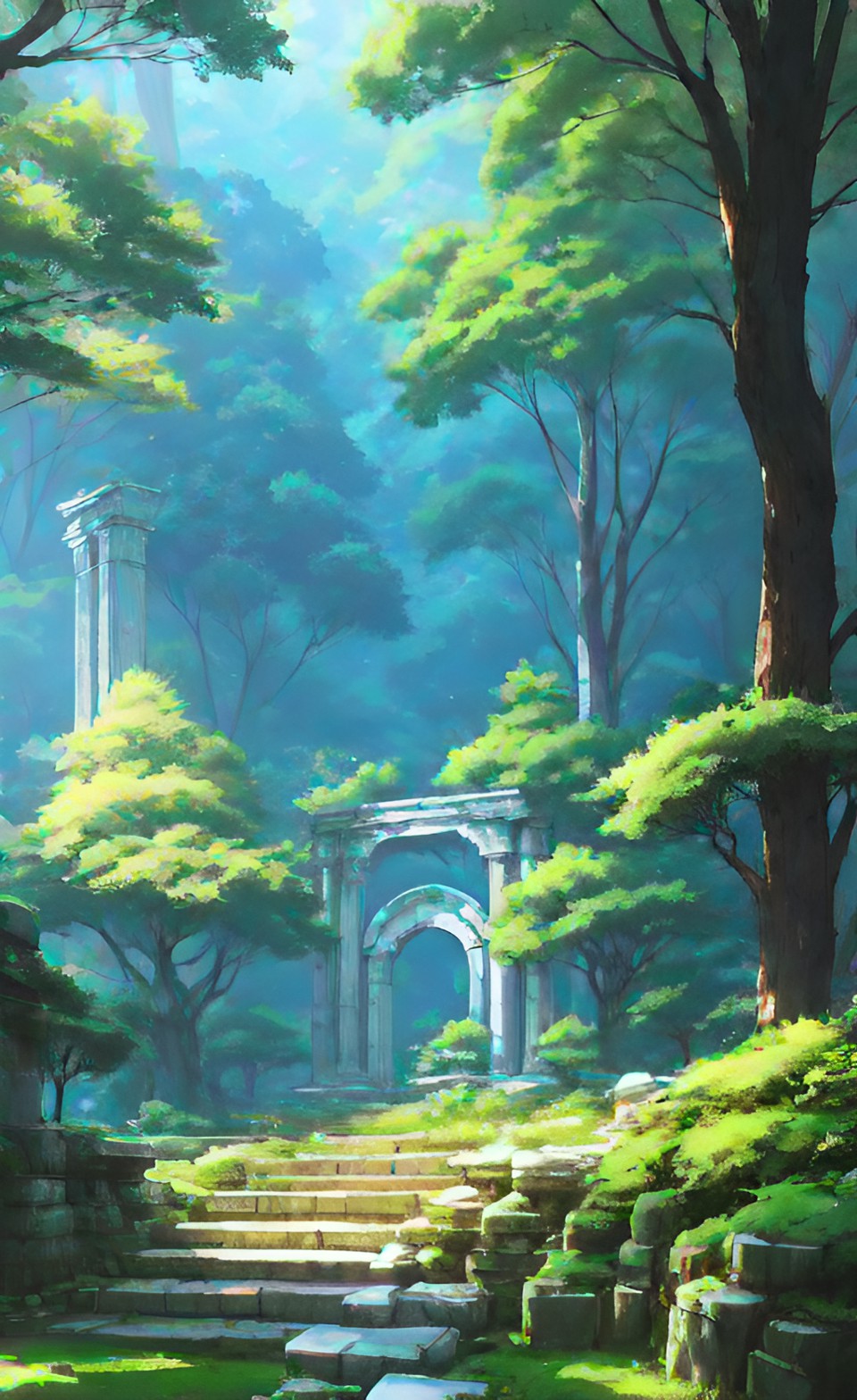 MarbleForest1 - marble ruins in the middle of a green forest preview