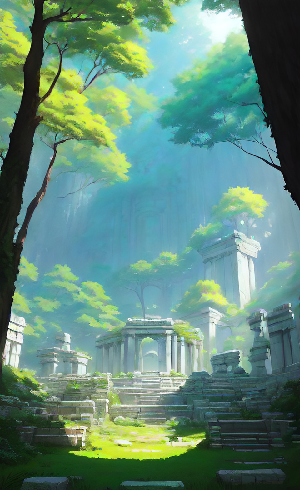 MarbleFores2 - marble ruins in the middle of a green forest preview