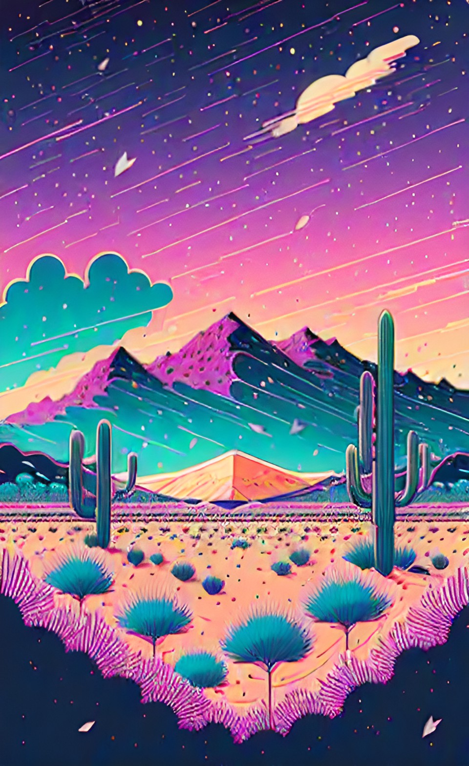 desert session 3 - flowers falling from the sky, covering the desert ground, poster art preview