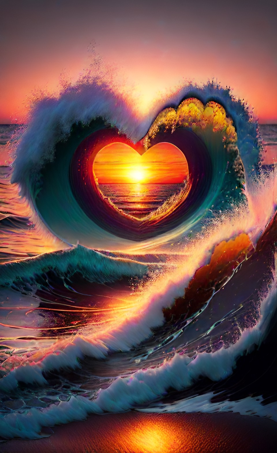 wave ocean heart sunset preview