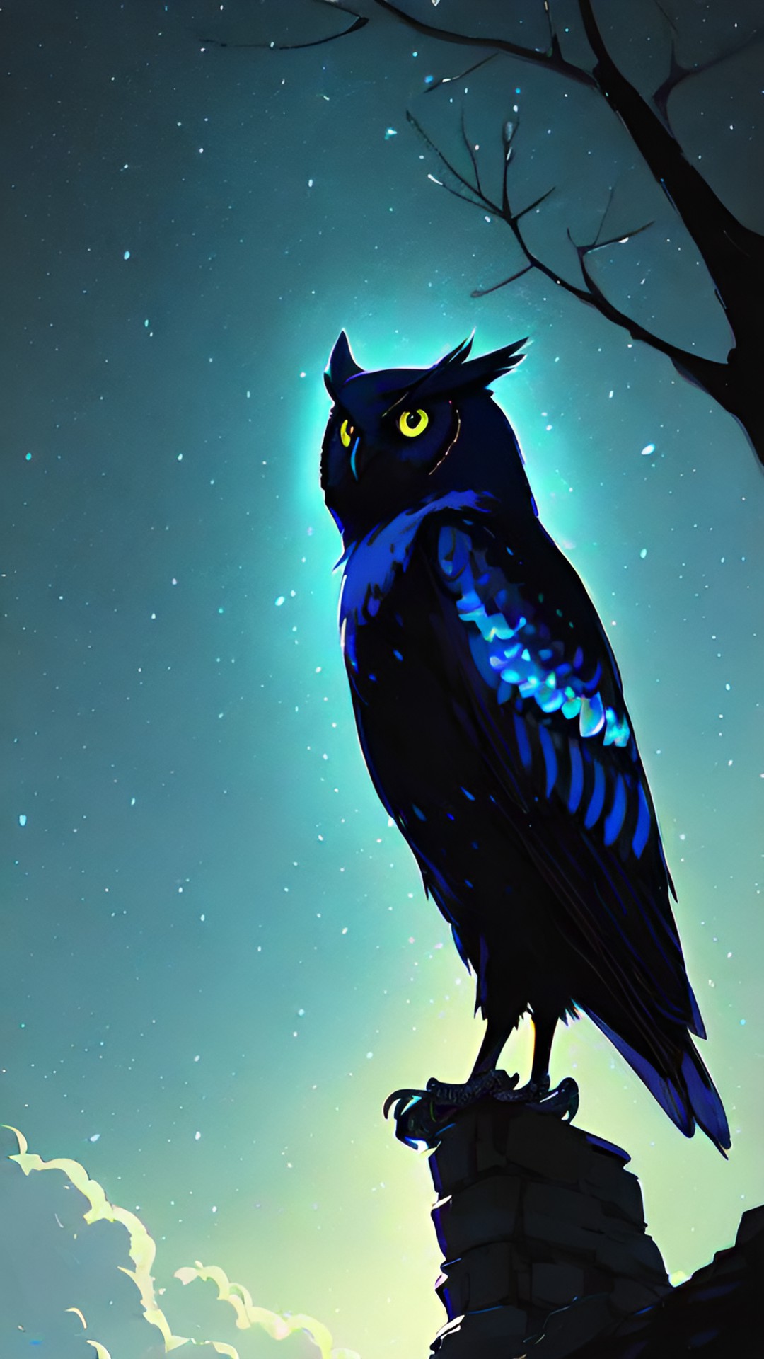 mostly black with glowing blue owl highly detailed preview