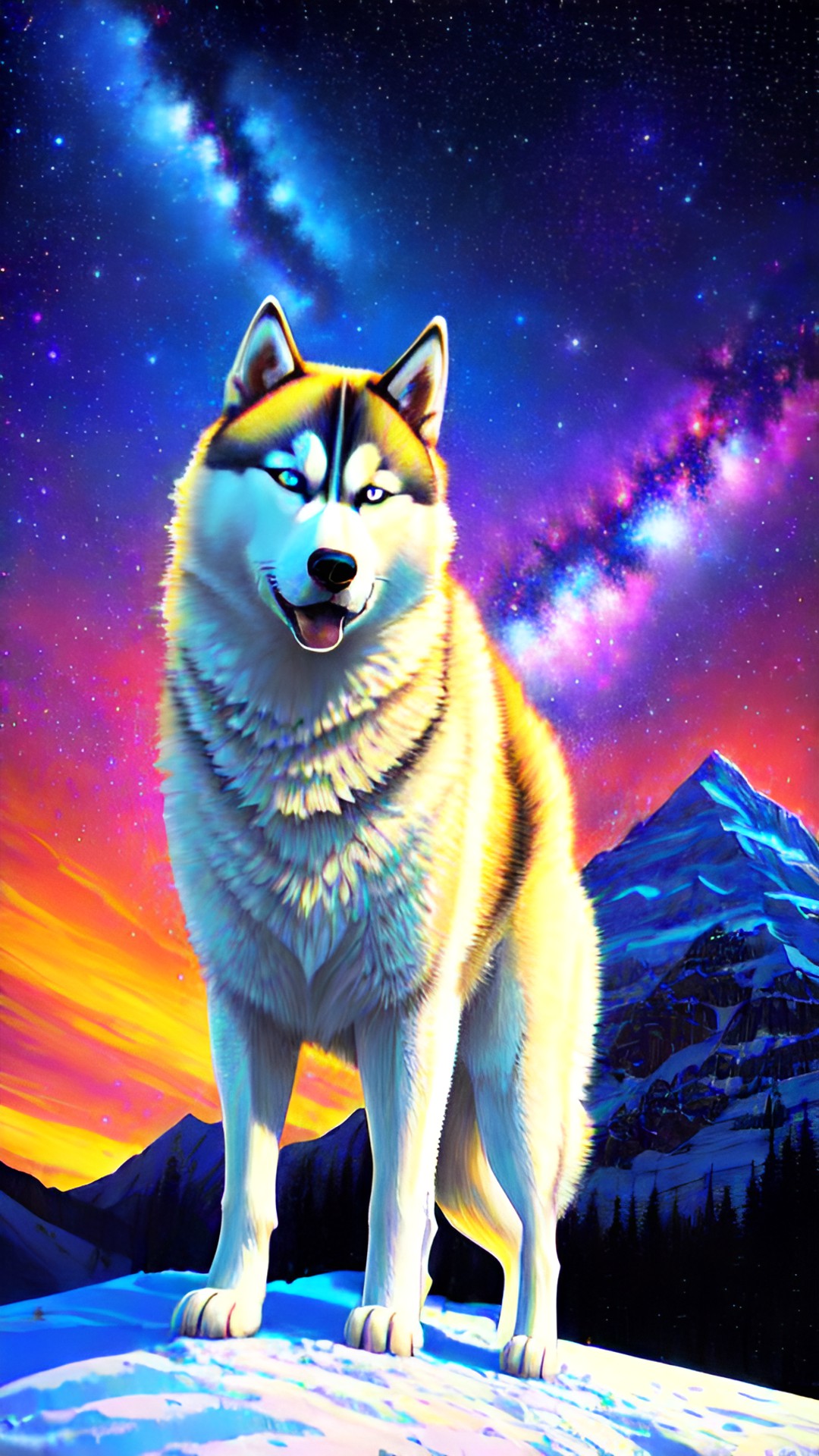 Husky Mountain - husky, mountain, stars, lisa frank, stunning, bright, colorful preview