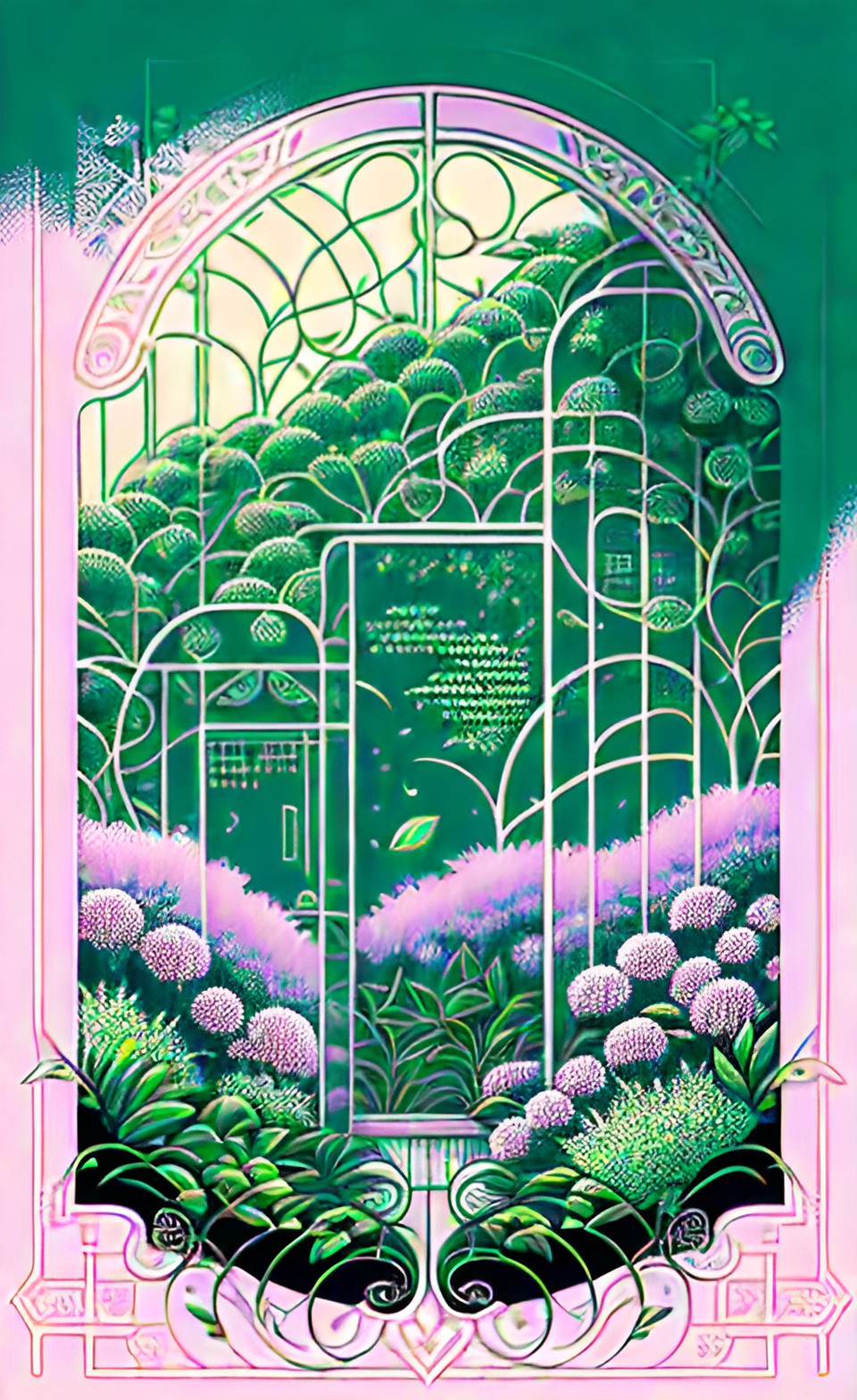 hidden garden 5 - hidden garden on a soft green background with vines on the borders in a poster art preview