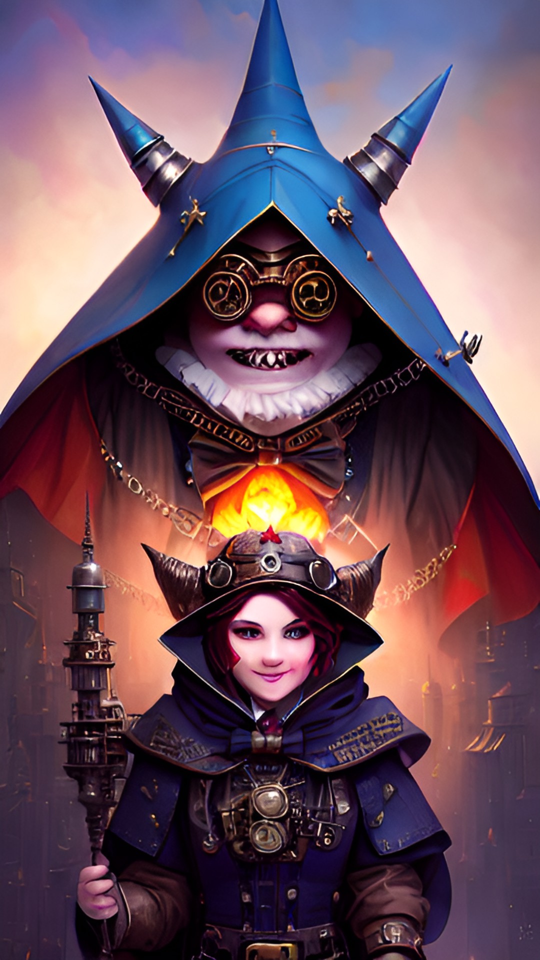 steamy bards - a hooded gnome with a devilish smile holding a bow singing preview