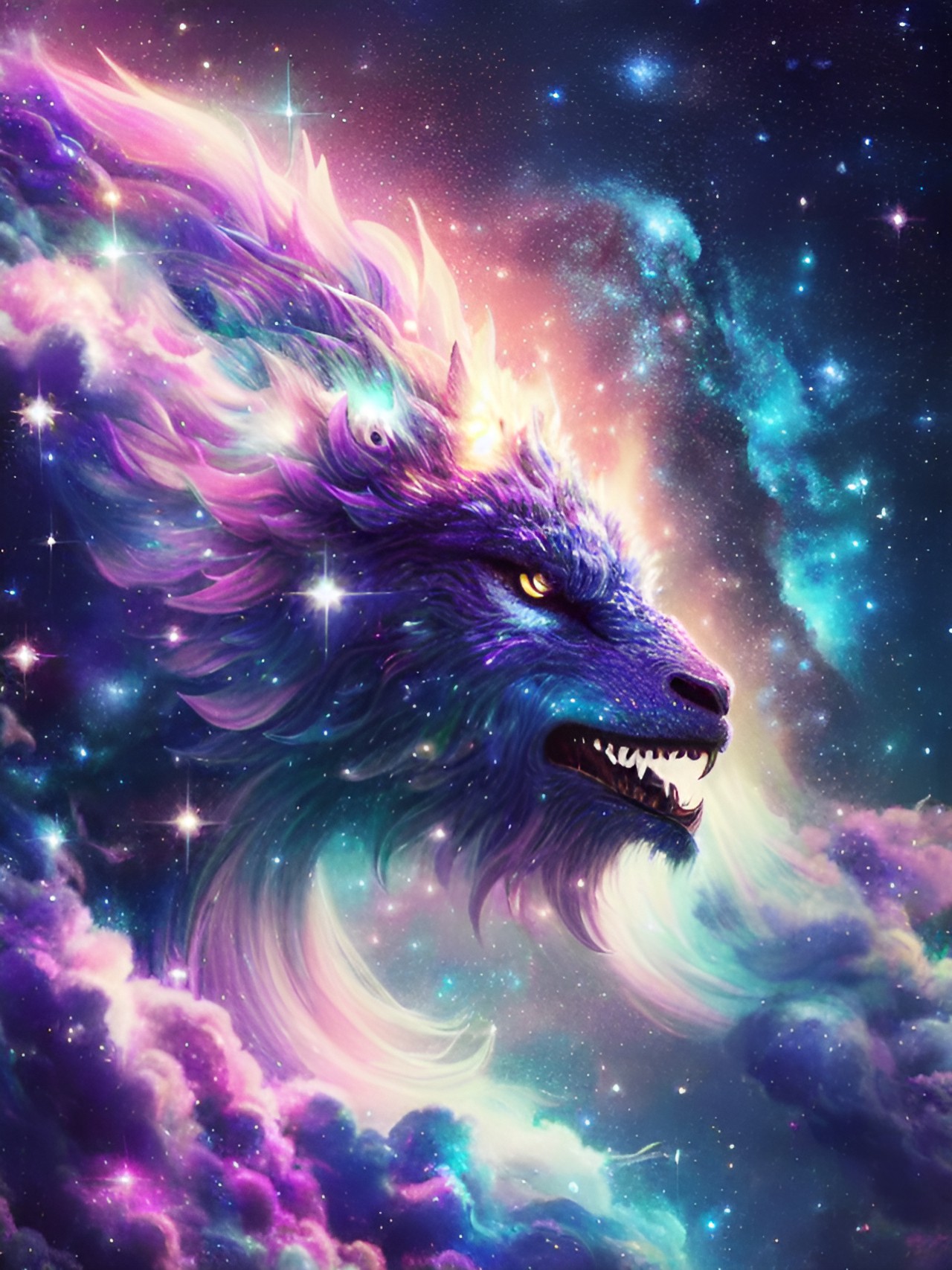a monster made of stars - a majestic celestial creature, towering with a constellation-filled body, illuminating the night sky with its radiant presence. its ethereal form sparkles with stardust, whi preview