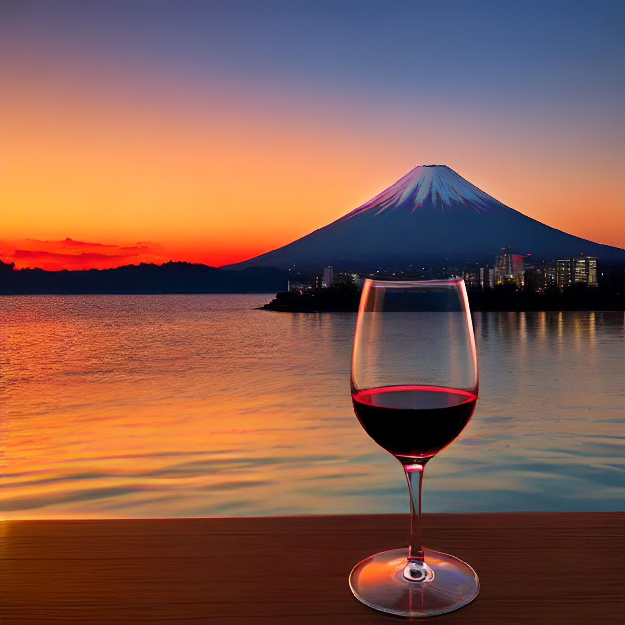 red wine in front of japan sunset preview