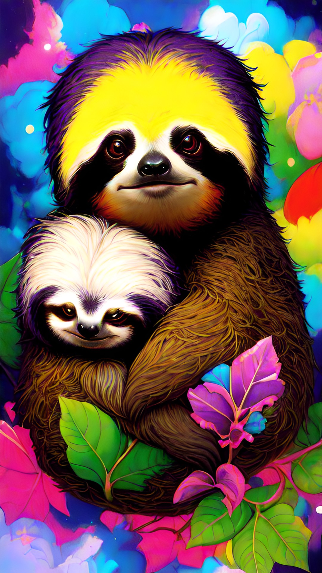 cute sloth, colorful, lisa frank preview