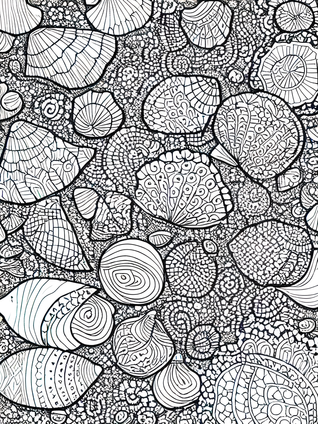 black and white coloring page seashells on the sea shore preview