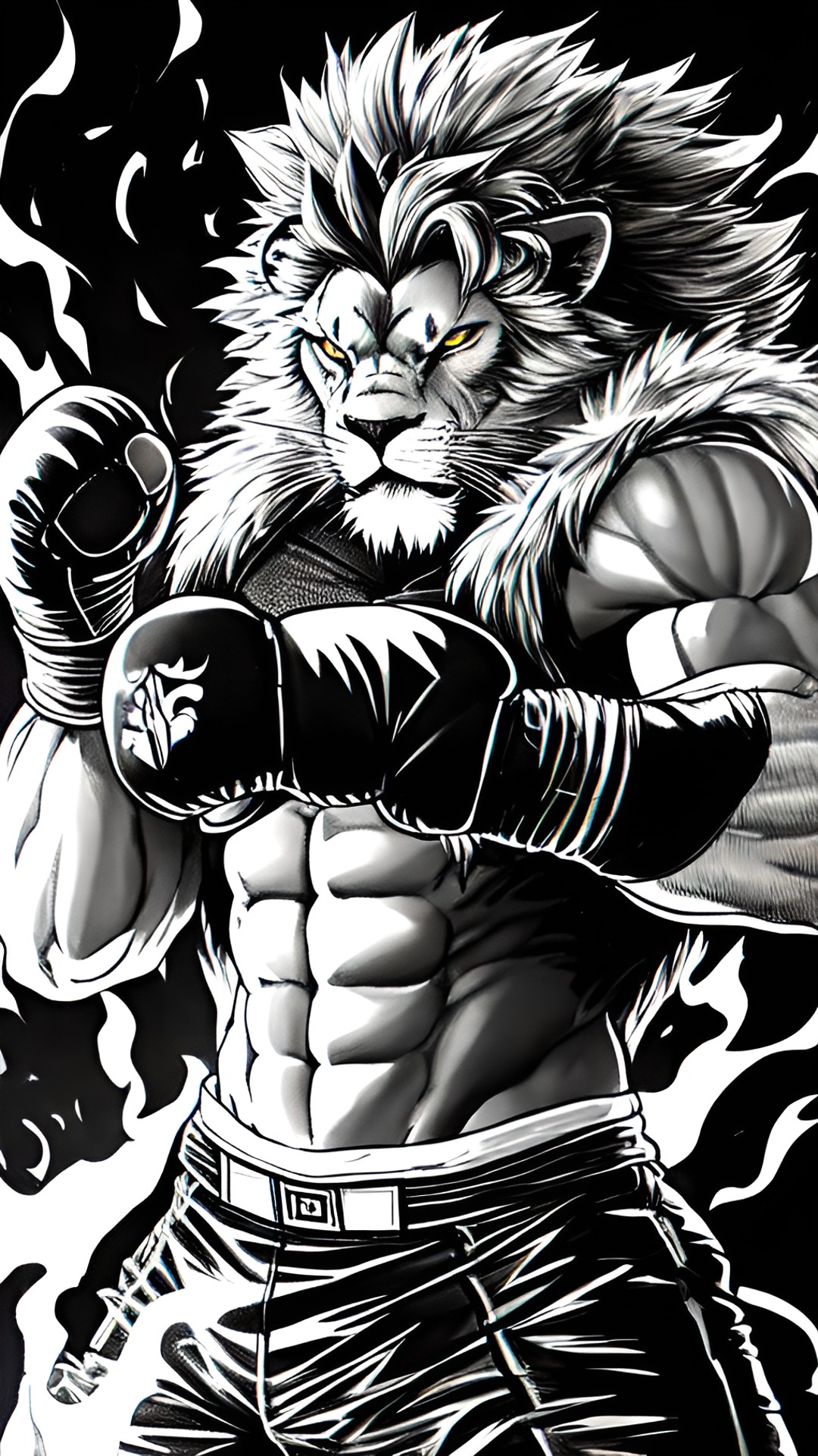 Loki - anime evil lion man boxer, buff, gloves, fire magic, boxing ring preview