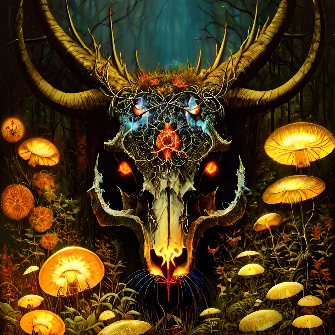 as above so below - decaying goat skull, luminous fungus, bio mechanical woodland preview