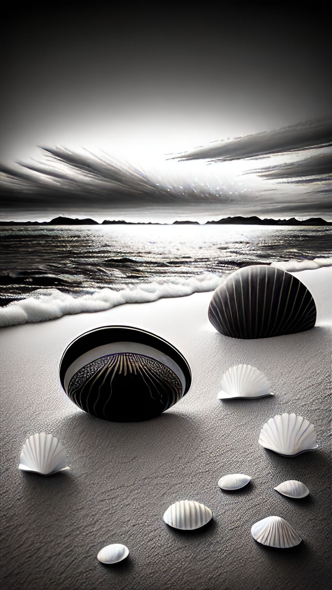 black and white coloring page seashells on the sea shore preview