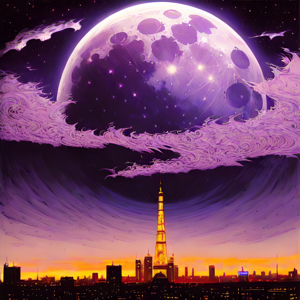 cityscape on the moon purple reddish night preview