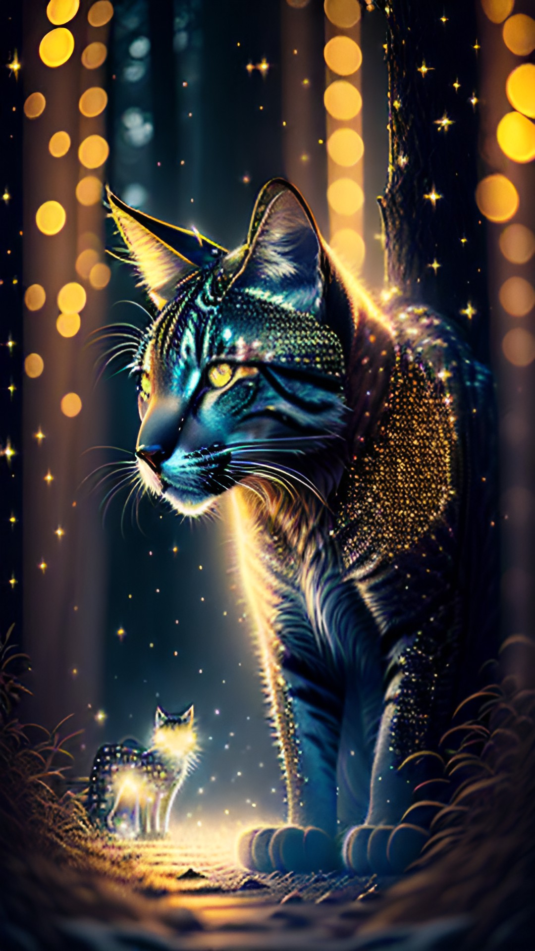 feral feline forest beast glittering lights and shadows preview