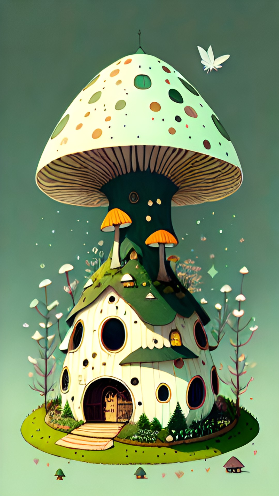 mushroom, fairy haus - mushroom house with fairies. preview