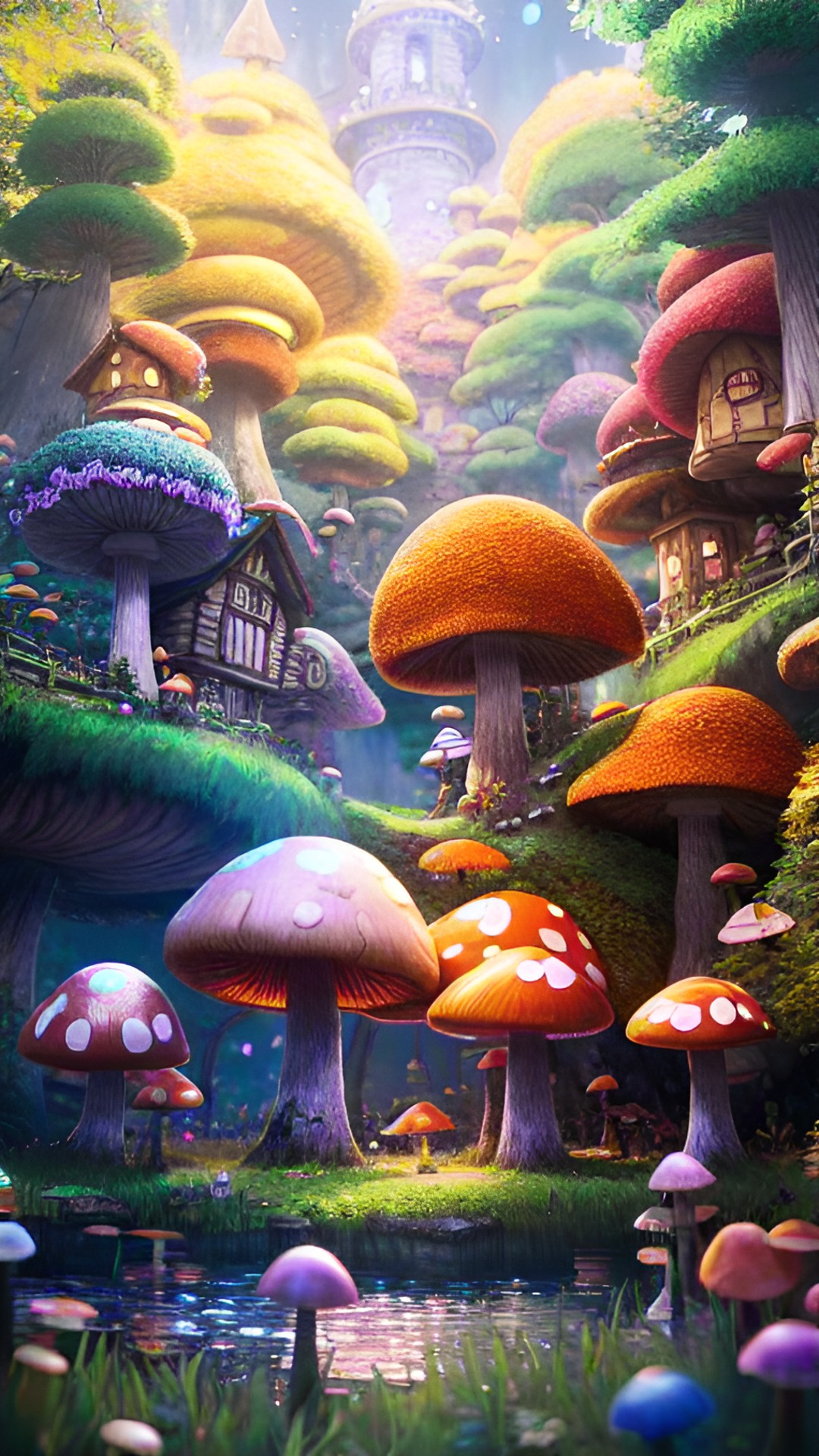 Shroom Village - magic mushroom village in the forest, colorful preview