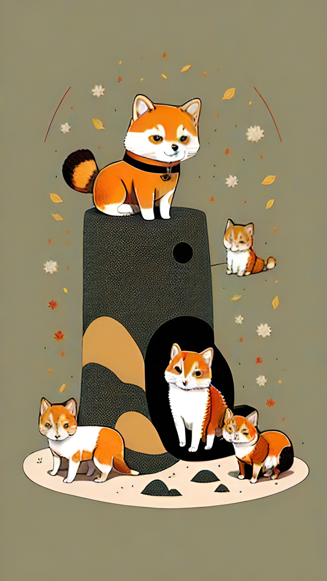 shiba inu, calico cat, and red panda preview