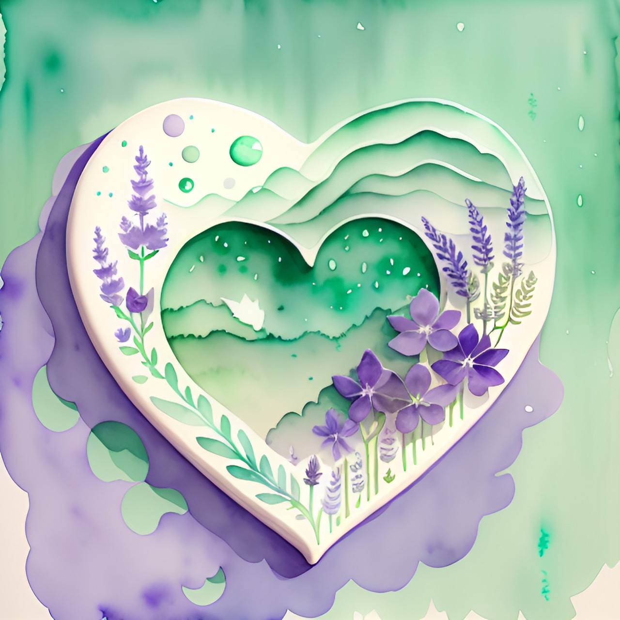 watercolor lavender seafoam green heart preview