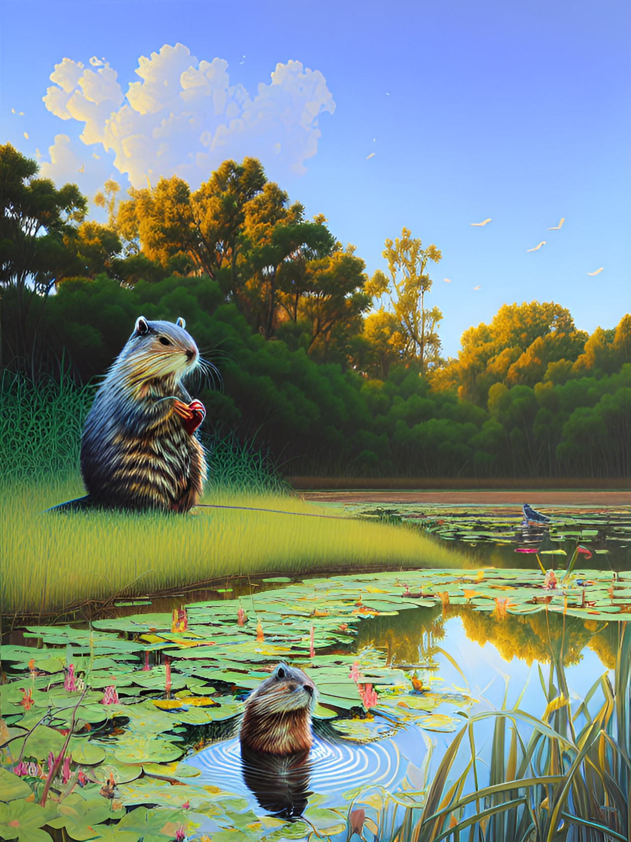 The Beaver - waiting for beaver on quiet evening near pond at dusk preview