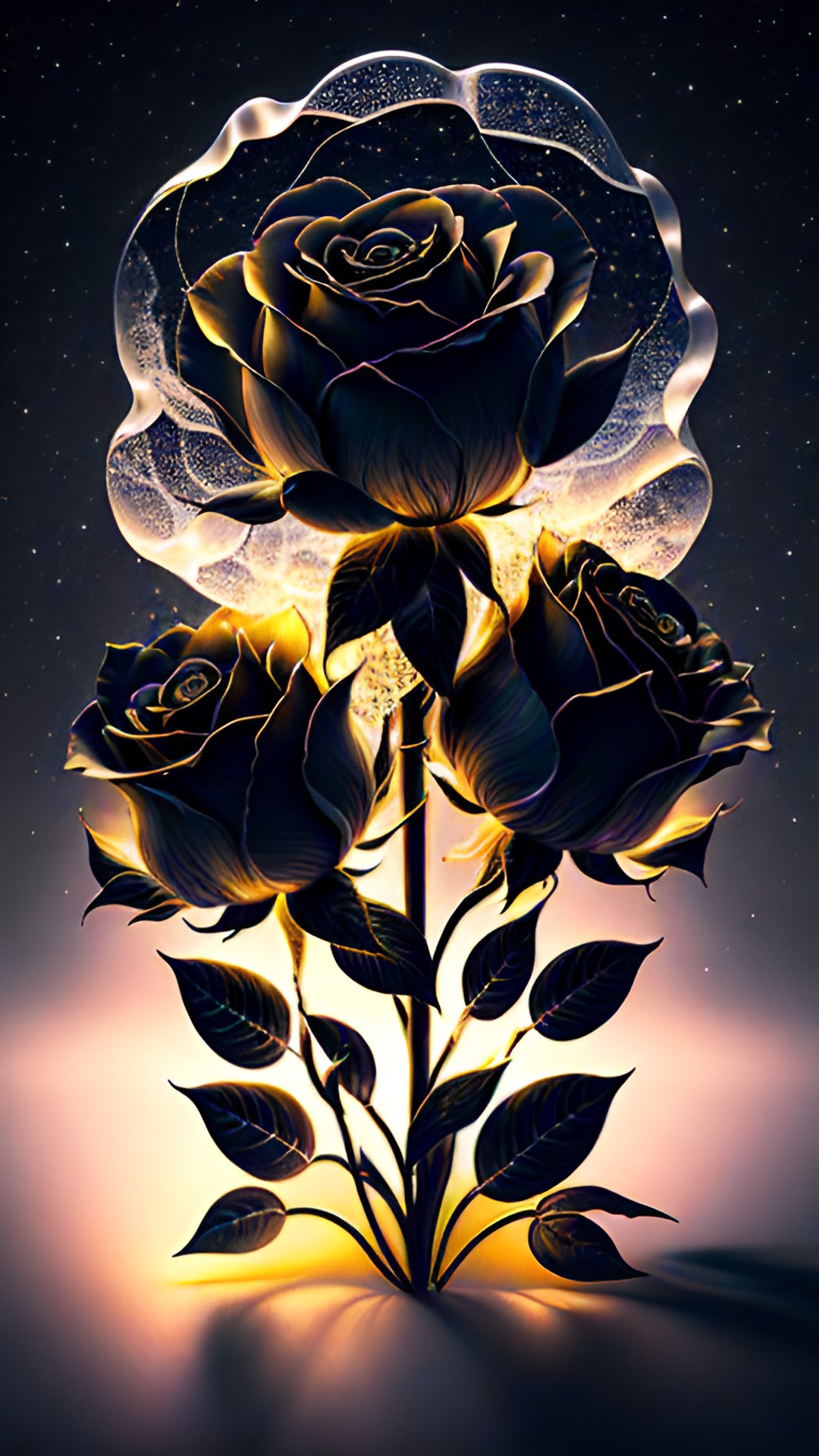 superb imagination, translucent stuff, glowing black roses, neuron flower preview