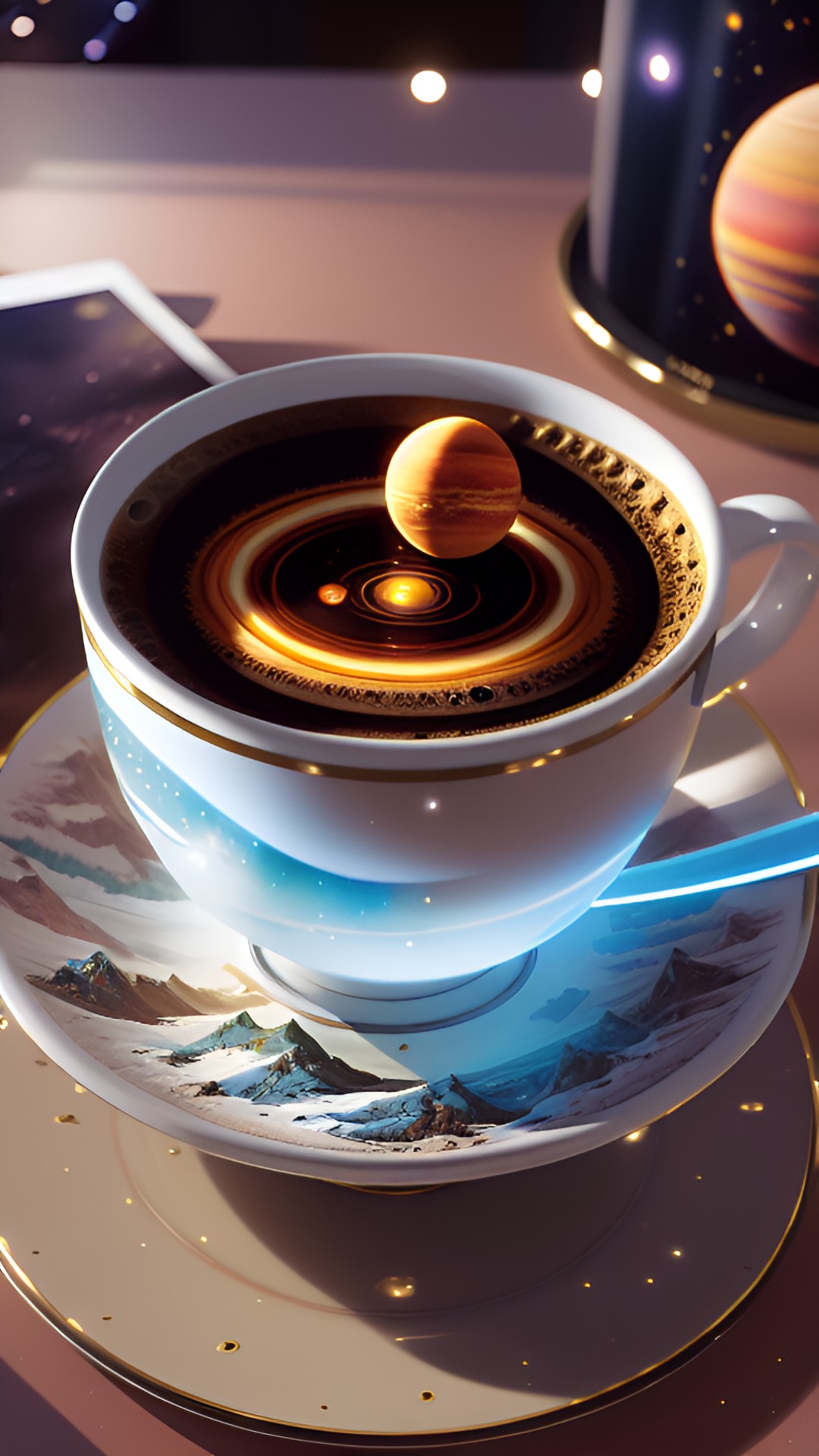 Planetary Mornings - the planets of the solar system floating in a cup of coffee preview