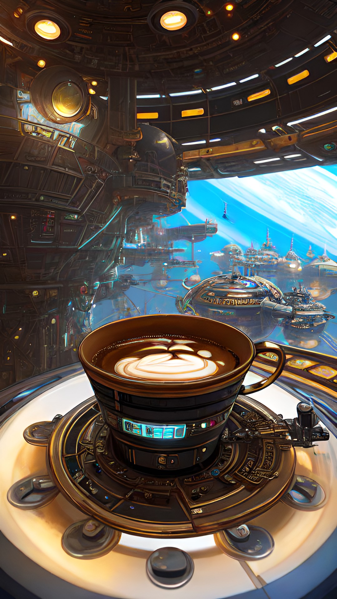 Beneath the Machine - cup of coffee on a space station in the future preview