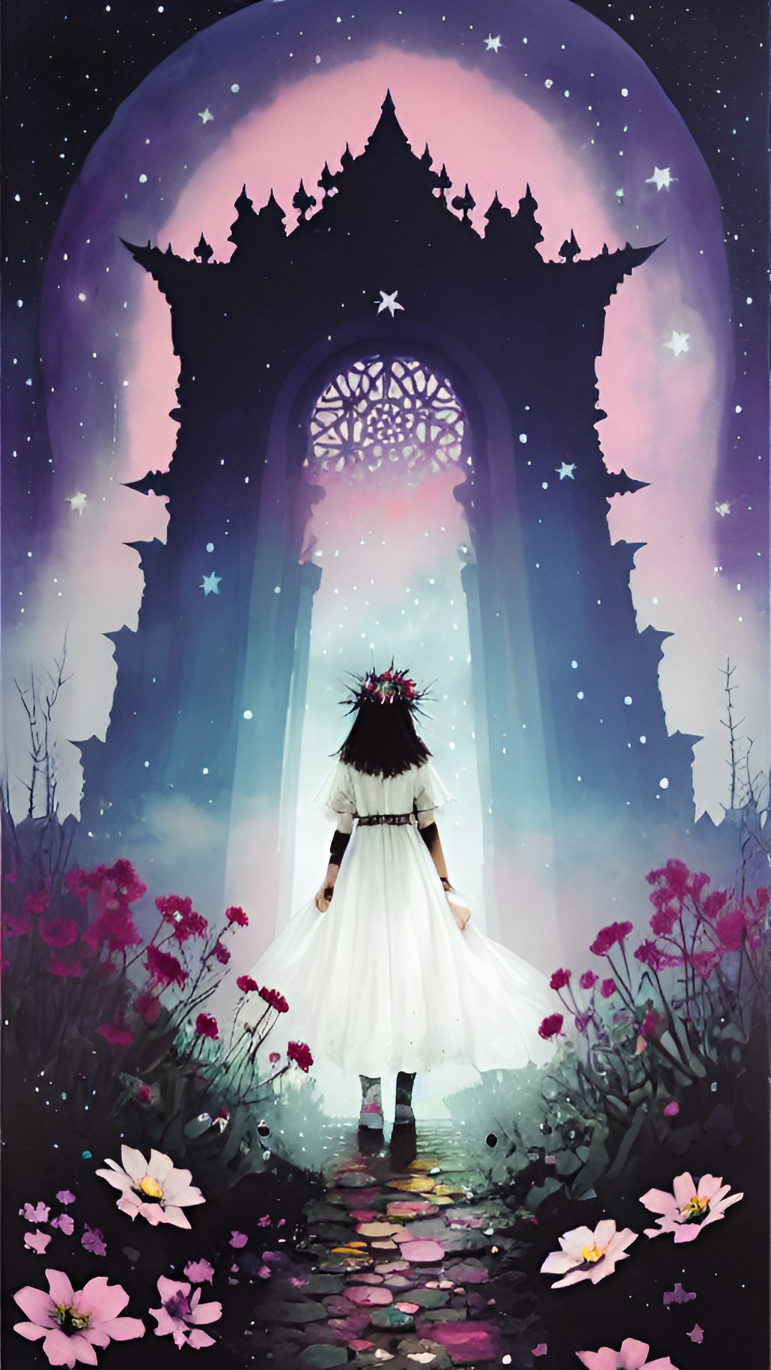 wild wandering woman with flowers in her hair and stars beneath her feet preview