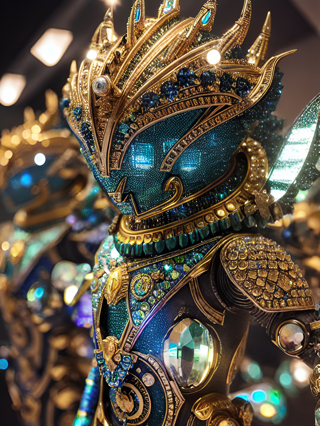 sparkling gem-encrusted alien idols on display in a museum of xenoanthropology preview