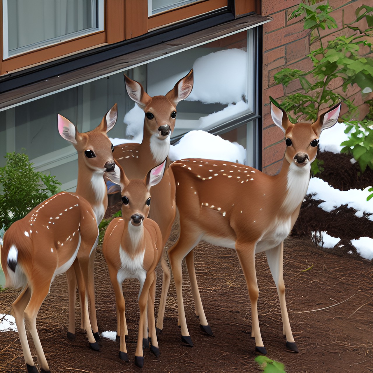 a doe and her triplets, outside of my kitchen window preview